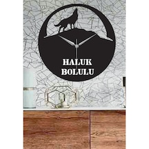 Kişiye Özel Uluyan Kurt Temalı Dekoratif Ahşap Duvar Saati Siyah