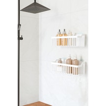 Ata Home Banyor Yapışkanlı Banyo Rafı, 2'li Banyo Düzenleyici Org Beyaz
