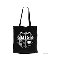 Bts Sheild Logo Siyah Kanvas Bez Çanta Siyah