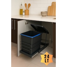 Almital Dolap İçi Teleskopik Raylı Antrasit Çöp Kovası 24 Litre, Minimum Kapak Genişliği 45 Cm. -9037832206103 Antrasit