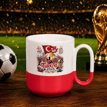 Bk Gift Türkiye Taraftar Temalı Dünya Futbol Kupası Tasarımlı Kırmızı Joyful Kupa Bardak-8 Tek Yürek Milli Takım Ruhu Beyaz