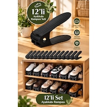 Porsima 5302 12li Ayakkabı Rampası Ayakkabı Düzenleyici Dolap İçi Organizer- Siyah Siyah