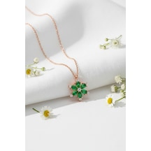 Çekirdekjewelry 925 Ayar Gümüş Kamelya Çiçeği Kolye Rose Yesil