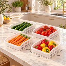 Tr 09 1076 Orgamix 4'lü Buzdolabı İçi Düzenleyici Organizer Sepet Seti Beyaz Mutfak Dolabı & Kiler Sebze Meyve Genel