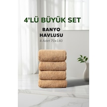 4 Lü Çizgili Bej Renk Yumuşak Pamuk Banyo Havlu Seti 70x140 Cm