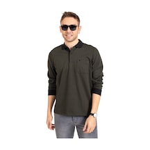 Erkek Orta Yaş ve Üzeri Polo Yaka Cepli Uzun Kollu Fitilli Mevsimlik Sweatshirt 1219-Haki Yeşili-Haki Yeşili Haki
