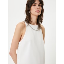 Koton Halter Yaka Elbise Mini Zincir Aksesuar Detaylı Kırık Beyaz 4sak80117uw Ekru