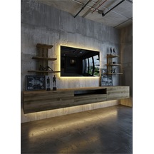 Resital Duvara Monte Ledli 270 Cm Tv Ünitesi Duvar Raflı - Ll6039 Ceviz