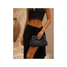 Siyah Hasır Çanta El Örgüsü Clutch Kadın El Çantası El Yapımı 20x30 Cm