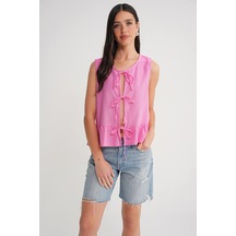 4717 Kadın Önü Bağcıklı Fırfırlı Kolsuz Keten Bluz Pembe Pembe 4717 Kadın Önü Bağcıklı Fırfırlı Kolsuz Keten Bluz Pembe Pembe