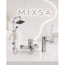 Krom Robot Duş Seti Kare Banyo Bataryası Sabit Lavabo Bataryası 3'lü Set Lüx Tasarım Premium Set