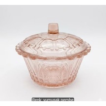 Pastel Pembe Rölyef Desenli Kristal Formlu Şekerlik