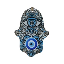 Dantel Motifli Cam Hamsa Eli Duvar Dekoru - Nazar Boncuklu Jüt İpli Süs 10x15 Cm