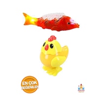 Müzikli Işıklı Yürüyen Balık 23 Cm Kırmızı & Kurmalı Zıplayan Civciv 8 Cm Sarı - Çocukların Favori O
