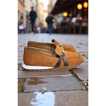 Taba Hakiki Deri Süet Toka Detay Comfort Taban Spor Loafer Taba