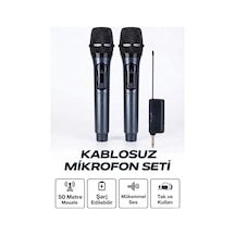 Profesyonel Çiftli Kablosuz Mikrofon Seti Karaoke Şarj Edilebilir 50 Metre İtem0015kmıkyenı