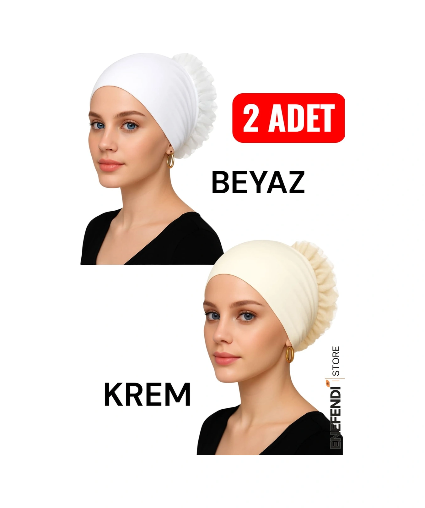 2 Adet Silikonlu Fırfırlı Bone Kaymayan Topuz Bonesi Dikişsiz Krem Konforlu Şık Pratik Bone Renkli