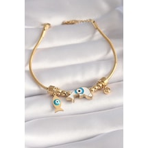 Ezoconcept 316l Çelik Gold Renk Balık Figür Nazar Boncuk İşleme Kadın Bileklik