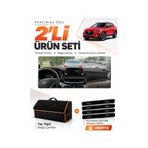 Hyundai Tucson 2018-2021 Uyumlu Torpido Örtüsü + Tay Tüyü Çanta + Sticker - Siyah Kahverengi