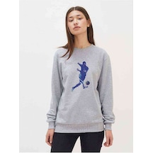 Watercolor Football Shoot Baskılı Gri Kadın Sweatshirt