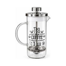 Cam French Press Çay Ve Kahve Demleyici Pistonlu Metal Süzgeçli, Şeffaf Kulplu, Beyaz Detaylı Tea Coffee Time B Diğer