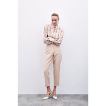 Sateen Yüksek Bel Pensli Pantolon - Bej-135629 Bej