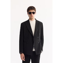 Avva Erkek Siyah Kruvaze Bi-stretch Hafif Dokulu Blazer Comfort Slim Fit Ceket A52y4018