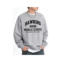 Tarzsokak Hawkins Ortaokul Erkekler İçin Baskılı Sweatshirt Oversize Kazak Sonbahar Sıcak O-yaka Spor G Gri