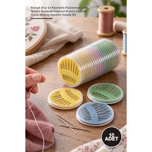 10 Adet Dikiş İğnesi Seti Karışık Boy Ve Kalınlıkta Paslanmaz Çelik İğneler Kompakt Dairesel Kutulu Ev Hobi Nakış Sewing Needles Needle Kit Altın