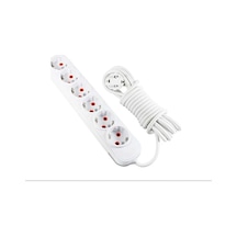 Horoz Deco 6 Lı Topraklı Beyaz Grup Priz 5mt Kablolu