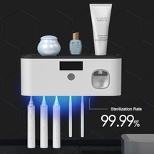 Bosphorusboutique02 Gri Elektrikli Diş Fırçası Uv Sterilizasyon Kurutma Tutucu Duvara Monte Diş Macunu Sıkacağı Banyo Organizatör Aksesuarları Set Gri Gri