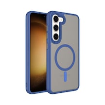 Zore Galaxy S23 Plus Uyumlu Mat Arka Yüzey Wireless Şarj Özellikli Nvth Flet Magsafe Kılıf-mavi