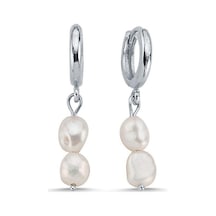 6,5 Mm Yassı Barok İnci Küpe Beyaz Beyaz