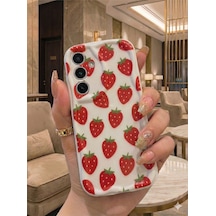 Samsung Galaxy S25 Uyumlu Sevimli Çilek Desenli Lansman Kılıf - Darbe Emici Lüks Kapak