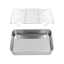 Geeroyoo Stainless Steel Fırın Tepsisi Ve Izgara Seti - Derin Kenarli, Yemekleri Tutar, Yağ/suyu Akıtır - 23.5x17.5x5 Cm Sağlıklı Materyal Diğer