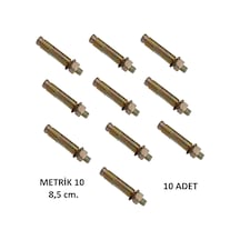 10 Adet Metrik 10 Saç Gömlekli Çelik Dübel Civatalı M.10 85 Mm.