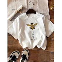 Medinenur Arı Baskılı Basic T-shirt Beyaz