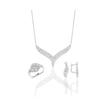 Gümüş Rodyumlu Pırlanta Modeli Beyaz Altın Görünümlü Kolye Küpe (535069120)