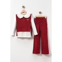Miniğimin Cicileri Dantel Yakalı Bluz, Yelek Ve Bol Paça Pantolon Kız Çocuk Takımı - Bordo Bordo-62804