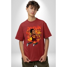 Donovan Mitchell Basketbol Karikatür Pamuklu Bisiklet Yaka Unisex Oversize Boyfriend Dijital Baskılı Kırmızı T-shirt Kırmızı