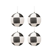 Yılbaşı Topu Dama Desenli Dekoratif Çam Ağacı Süsü Siyah Beyaz 8 Cm 4'lü Set