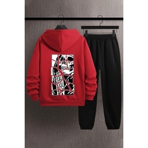Uyguntarz Unisex Skullcracked Baskılı Eşofman Takımı Kırmızı
