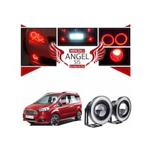 Ford Tourneo Courier Uyumlu, Universal Mercekli Led Angel Sis Farı, 76mm Kırmızı Renk