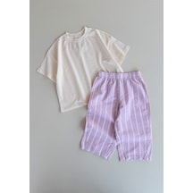 Cigit Oversize T-shirt Takım 2-10 Yaş Ekru