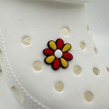 Crocs Terlik Süsü Ve Aksesuarı , Çanta Süsü Jibbitz 3d Renkli Papatya 07 Logo Aksesuar Sarı-kırmızı-beyaz-siyah