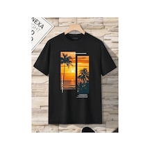 Medinenur Gün Batımı Baskılı Basic T-shirt Siyah