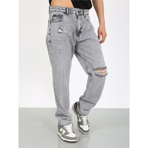 Baggy Gri Diz Yırtık Jean-gri - 33 Gri
