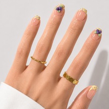 Sarı Nail Art Kısa Balerin El Yapımı Takma Tırnak Kkbl-3541 S