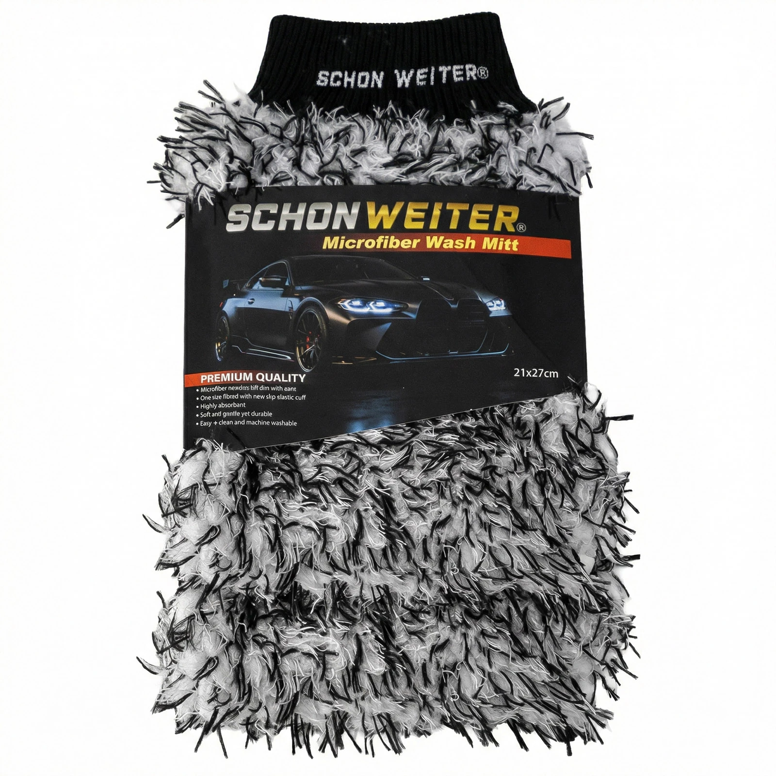 Schön Weiter Peluş Çift Taraflı Mikrofiber Araç Oto Yıkama Eldiveni Siyah Beyaz Profesyonel