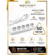 Viko 5'li Grup Priz 50 Metre Beyaz 3x2,5 Mm Kalın Kablolu Uzatma Kablosu 50 M